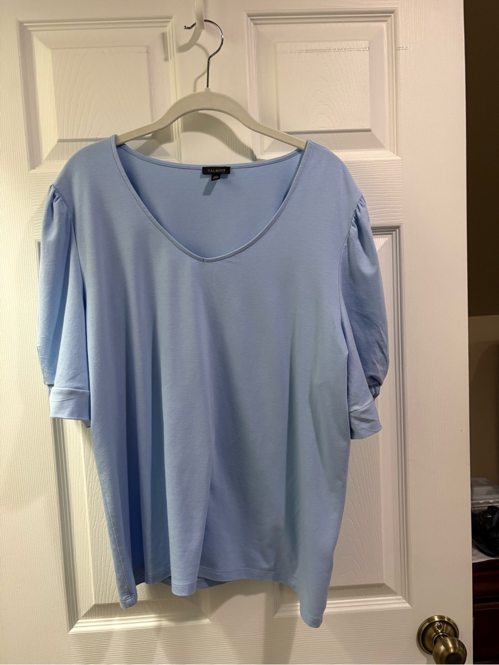Talbots Pale Blue V-Neck Puff Sleeve Top